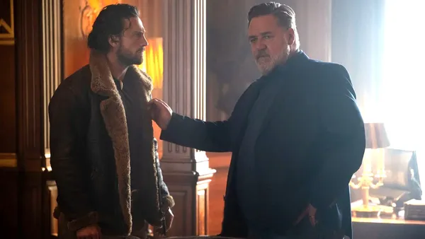 Aaron Taylor-Johnson with Russell Crowe in Kraven The Hunter