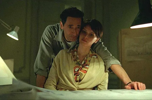 Adrien Brody with Felicity Jones in The Brutalist