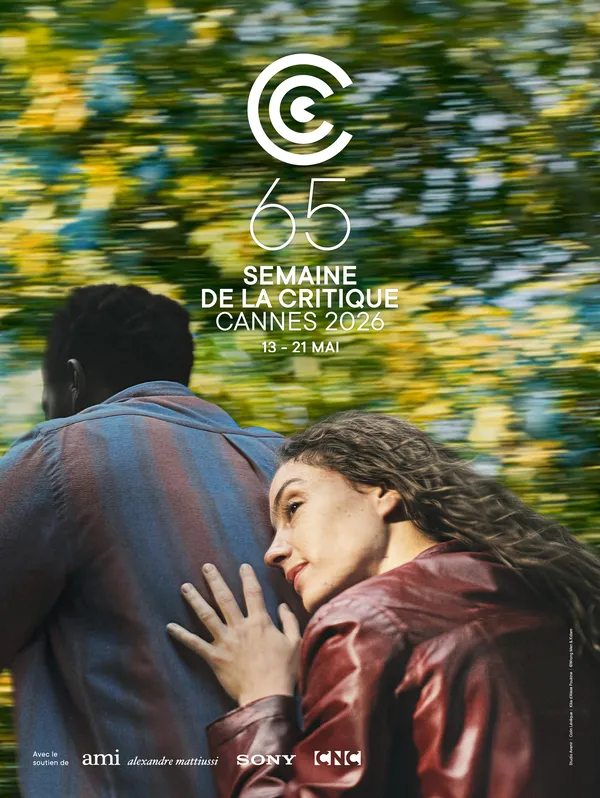 poster showing a woman on the back of a bike with a man riding