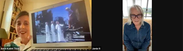 Anne-Katrin Titze showing Jamie Nares a scene from On The Town