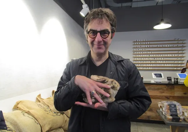 Atom Egoyan with Anne-Katrin Titze’s Steiff rabbit