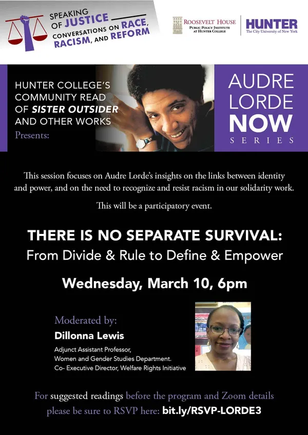 Hunter College Audre Lorde Now Series Presents - There is No Separate Survival invite