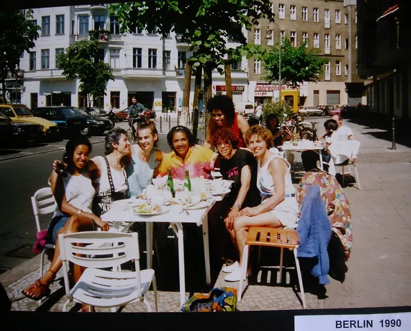 Audre Lorde with May Ayim, Rakibe Tolgay, Ariane Mondon, Katharina Oguntoye, Ika Hügel-Marshall, and Dagmar Schultz