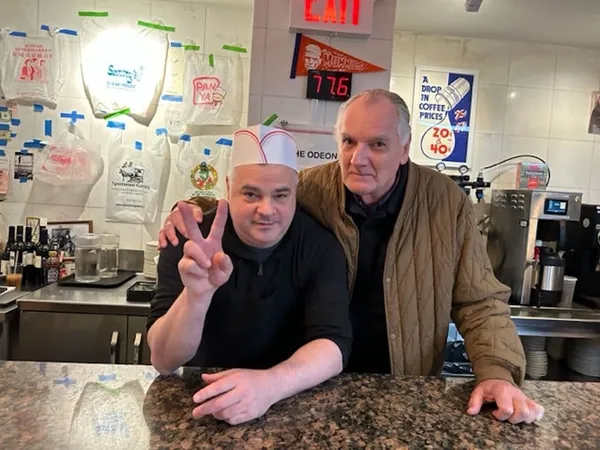 Brooks Headley with Ed Bahlman behind the bar at Superiority Burger