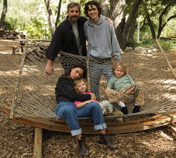 Steve Carell, Timothée Chalamet, Maura Tierney, Oakley Bull and Christian Convery in Beautiful Boy