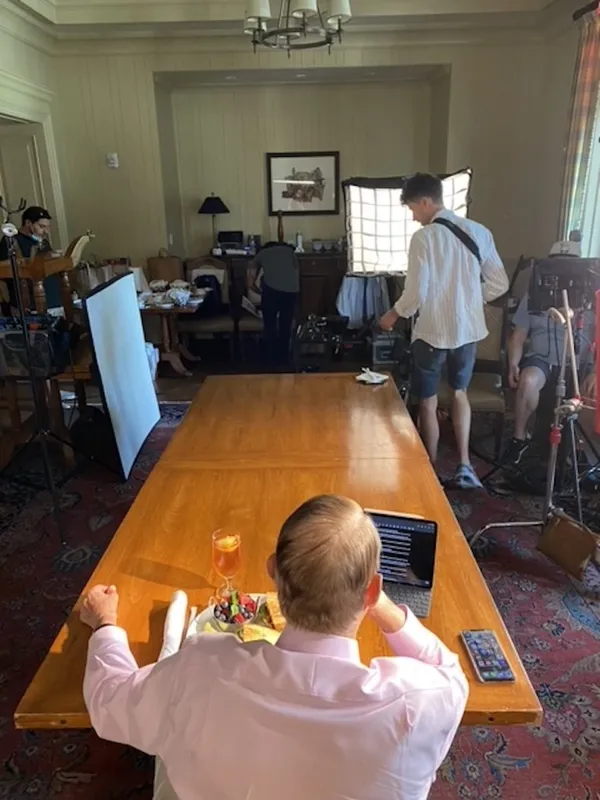Donald Dell with food on set