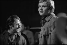 Dustin Hoffman and Jon Voight on the set of Midnight Cowboy