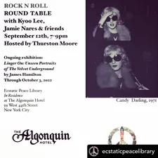 Ecstatic Peace Library in residence at The Algonquin Rock ’n’ Roll Round Table with Kyoo Lee and Jamie Nares invitation