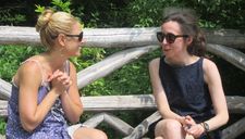 Eve Danzeisen and Anne-Katrin Titze in conversation on The Hardest Part in Brooklyn's Prospect Park. Photo by Ed Bahlman.
 