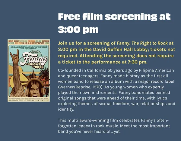 An advert for a Fanny: The Right To Rock free screening