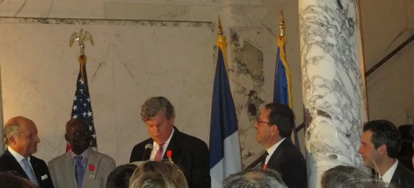 Laurent Fabius with Mamadou Diouf, Tom Bernard, Michael Barker and Antonin Baudry