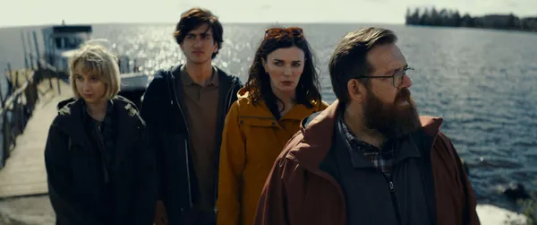 Maisie Ayres, Sebastian Croft, Aisling Bea and Nick Frost in Get Away 2