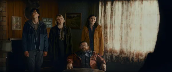 Sebastian Croft, Maisie Ayres, Nick Frost, and Aisling Bea in Get Away