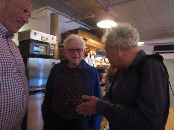 Jeremy Thomas with Glenn Kenny and Michael Almereyda at the Posteritati Gallery reception
