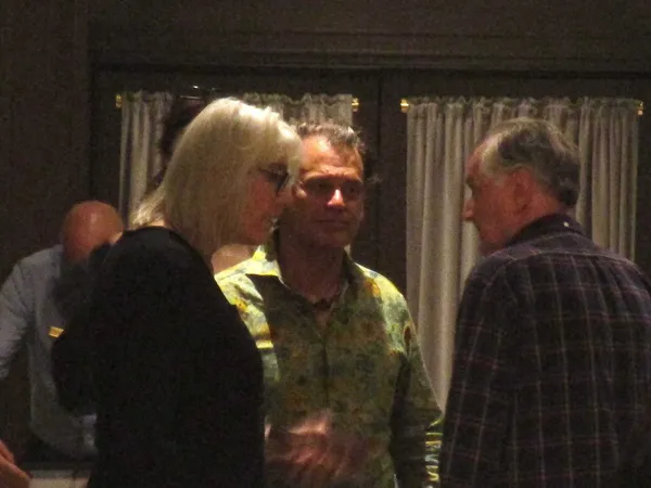 Jamie Nares with Ed Bahlman inside The Algonquin Oak Room