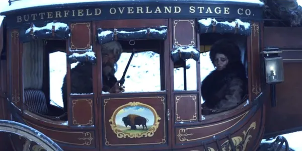Kurt Russell and Jennifer Jason Leigh in The Hateful Eight