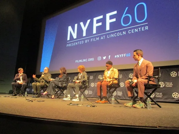 Dennis Lim with James Gray, Anne Hathaway, Banks Repeta, Jaylin Webb and Jeremy Strong