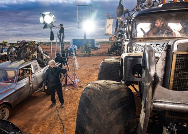 On the set, from left: Anya Taylor-Joy, director George Miller and Chris Hemsworth