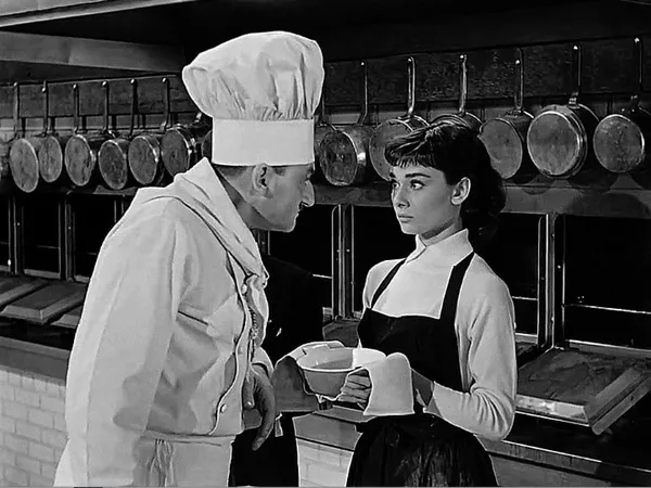 Marcel Hillaire and Audrey Hepburn in Sabrina