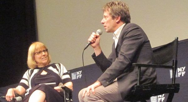 New York Film Festival selection committee member Marian Masone with Mathieu Amalric