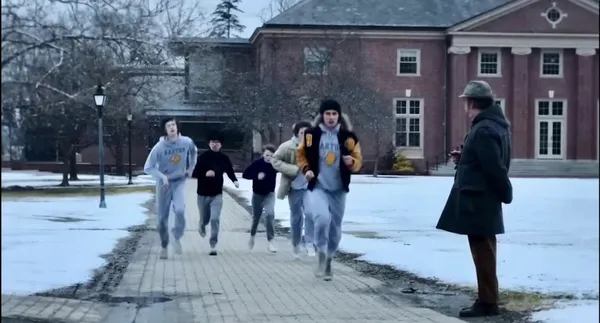 Michael Provost in a Barton Academy jacket in The Holdovers