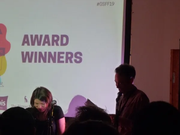 Matt Lloyd and Sanne Jehoul at the Glasgow Short Film Festival closing ceremony