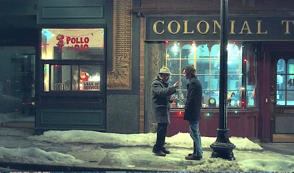 Paul Giamatti and Dominic Sessa in front of Pollo del Rio in The Holdovers