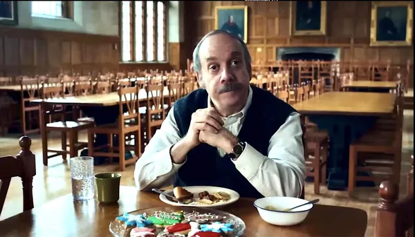 Paul Giamatti with Christmas cookies in The Holdovers