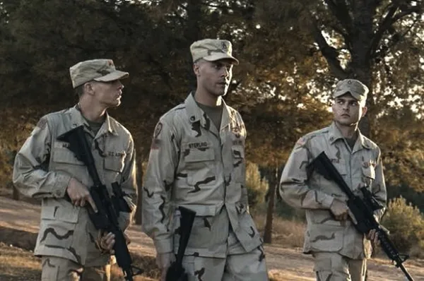 Tye Sheridan, Jack Huston and Alden Ehrenreich in The Yellow Birds