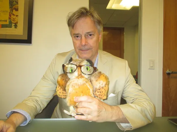 Whit Stillman with Anne-Katrin Titze's Steiff owl 2