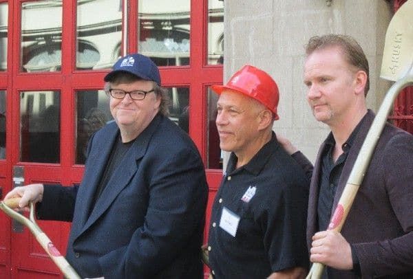 Michael Moore, Jon Alpert, Morgan Spurlock at the DCTV breaking ground ceremony in New York