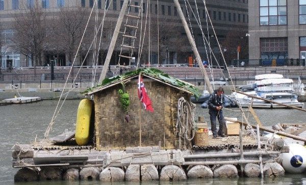 Captain Øyvin Lauten preparing the Kon-Tiki raft for boarding