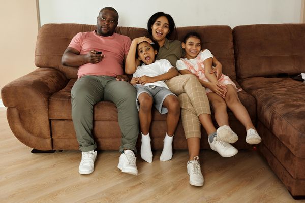 A family watching a film