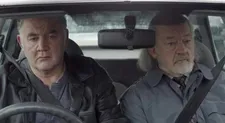 Martin Herdman and Ian Hogg squeezed into Mark Gillis' car