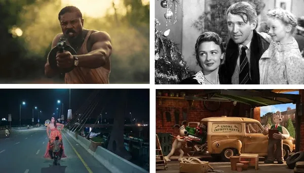 Clockwise from top left: Sinners, It's a Wonderful Life, Wallace & Gromit: Vengeance Most Fowl, Joyland