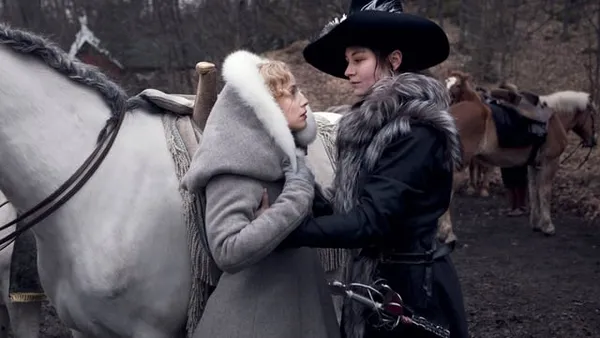 Malin with Alekko the horse and Sarah Gadon, who plays the woman she loves.