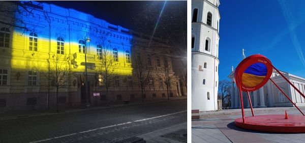 Just two examples of Lithuanian solidarity with Ukraine. On the right is the clock counting down to the 700th anniversary of Vilnius