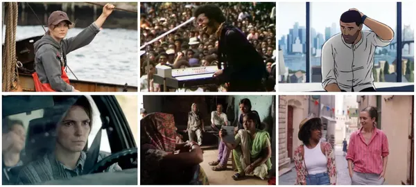 Sundance winners, clockwise from top left, CODA, Summer of Soul (...Or, When The Revolution Could Not Be Televised),  Flee, Ma Belle, My Beauty, Writing With Fire and Hive